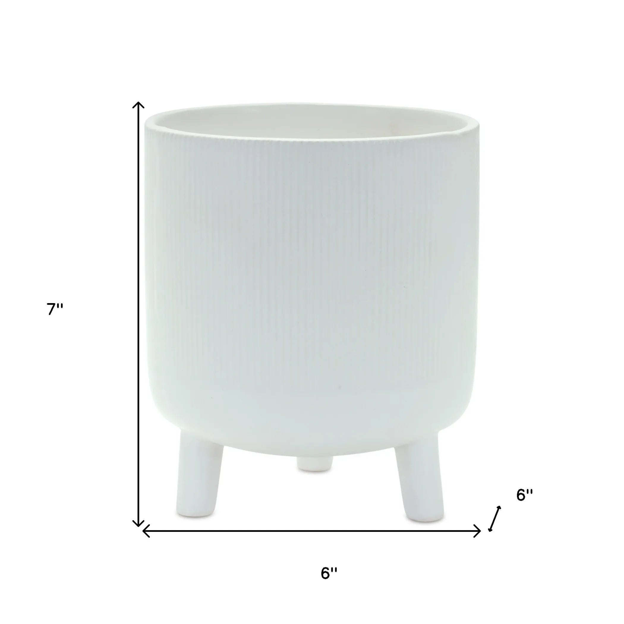 White Ceramic 7 Ounce Striped Footed Pot Planter