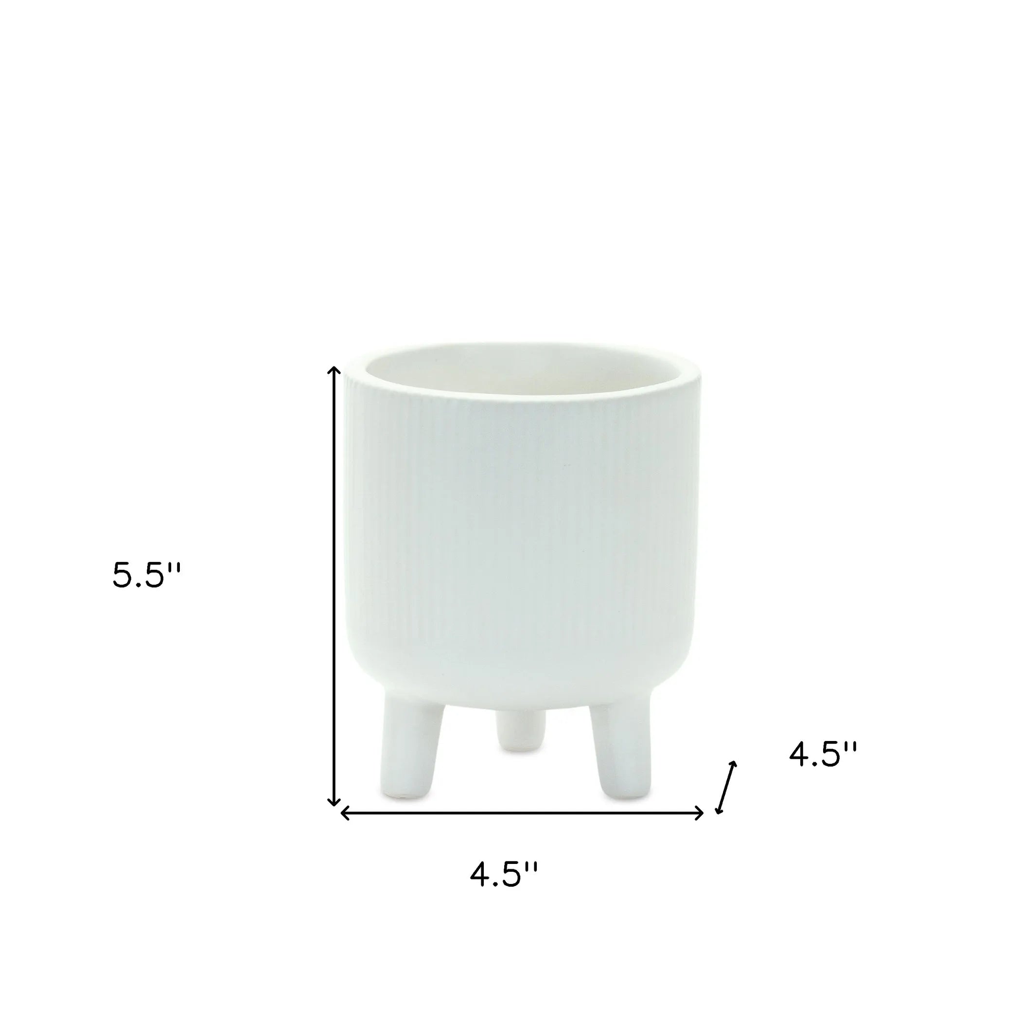 Set of Two White Ceramic Striped Footed Pot Planters