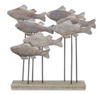 9" Brown Metal And Wood School Of Fish Tabletop Sculpture