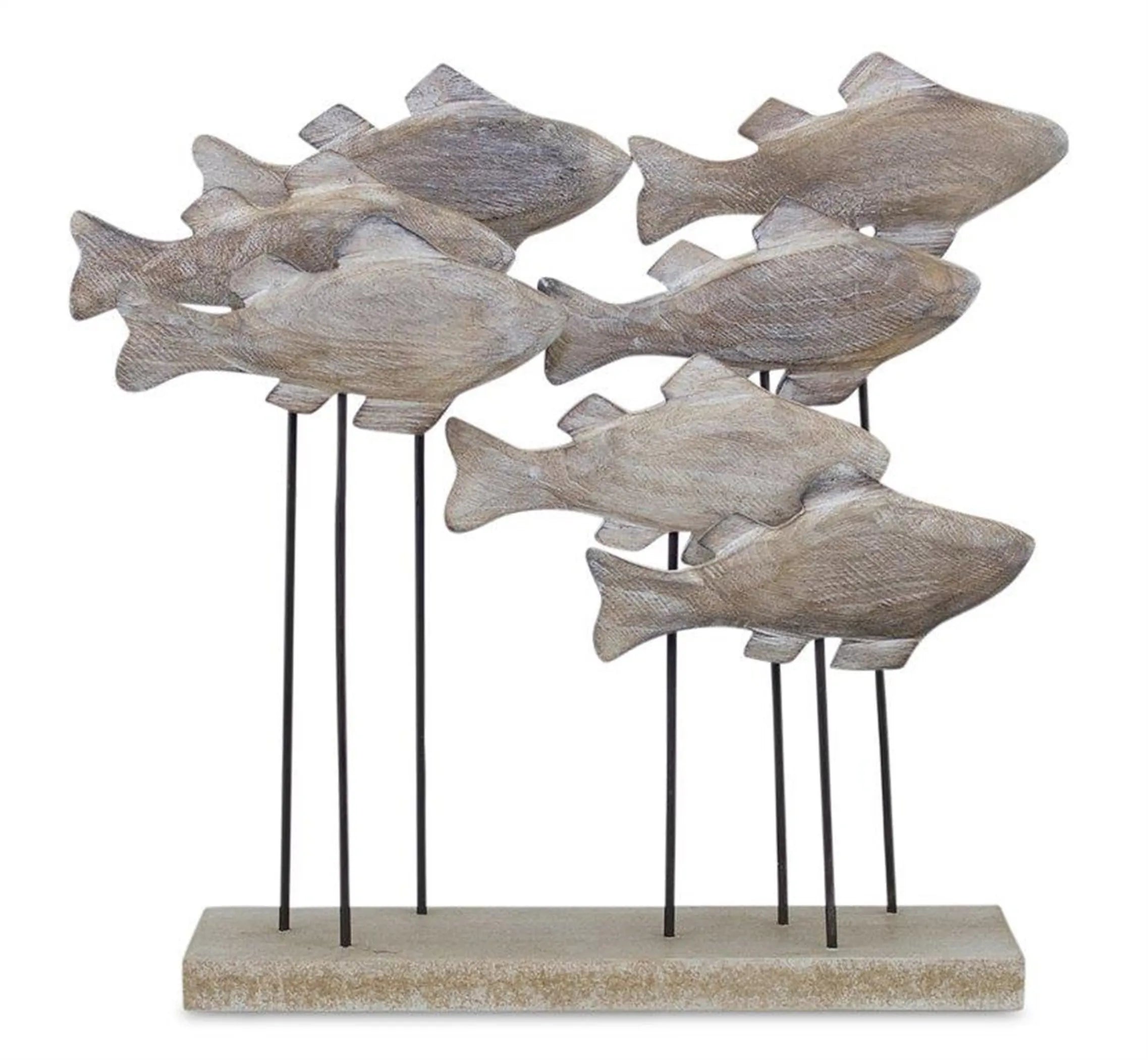 9" Brown Metal And Wood School Of Fish Tabletop Sculpture
