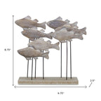 9" Brown Metal And Wood School Of Fish Tabletop Sculpture