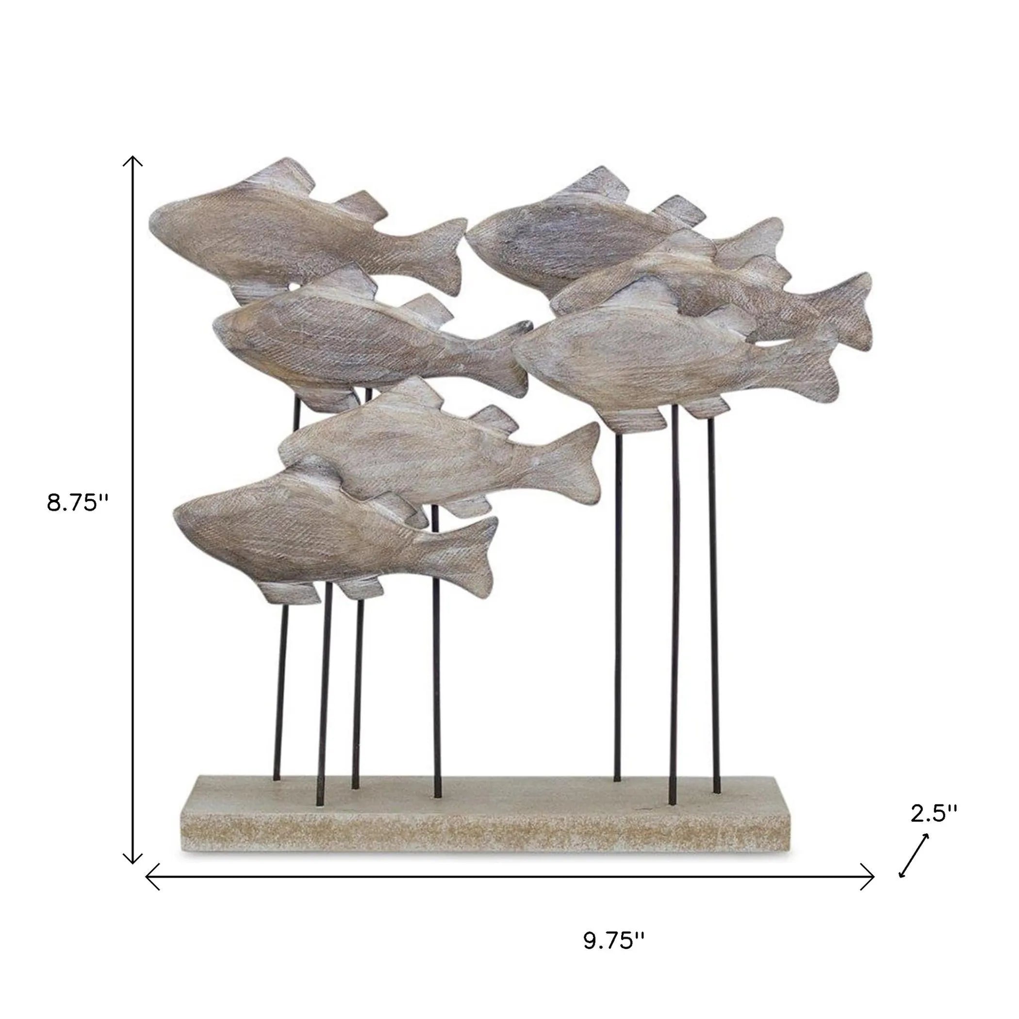 9" Brown Metal And Wood School Of Fish Tabletop Sculpture
