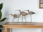 13" Natural Metal And Wood Coastal Sand Plover Birds Tabletop Sculpture