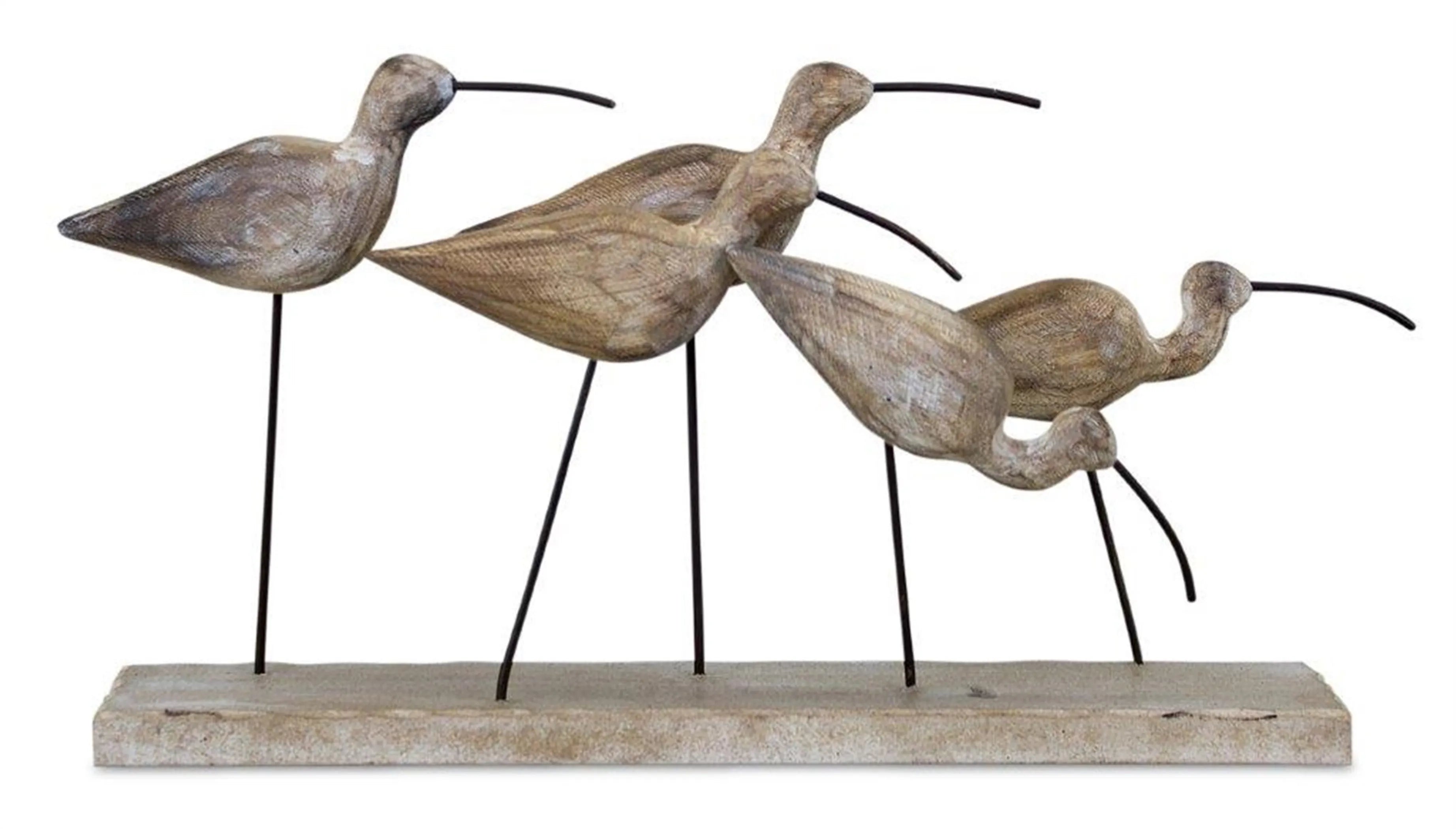 13" Natural Metal And Wood Coastal Sand Plover Birds Tabletop Sculpture