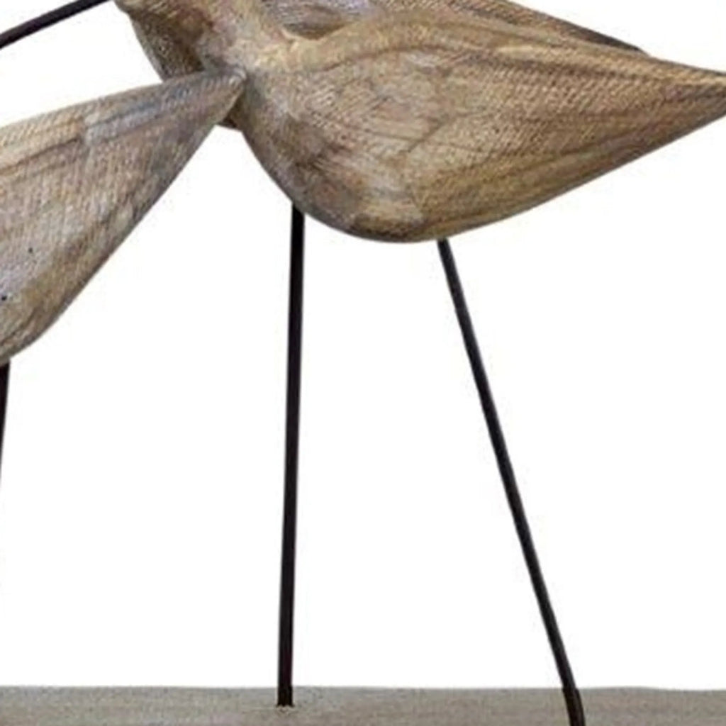 13" Natural Metal And Wood Coastal Sand Plover Birds Tabletop Sculpture