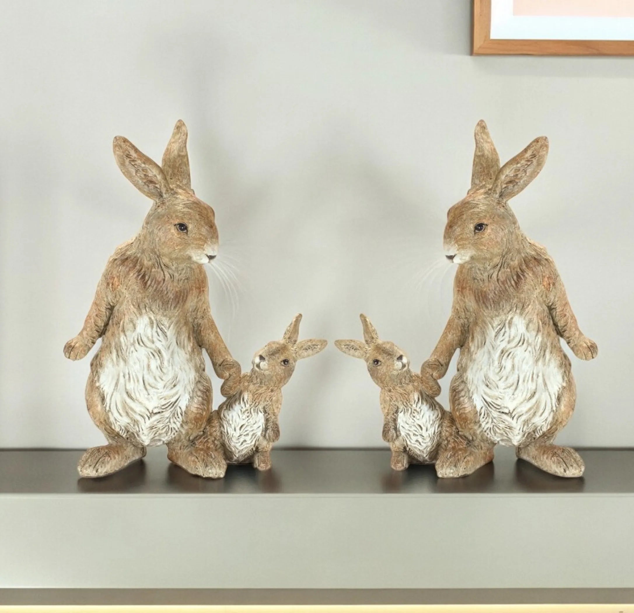 Set Of Two 7 Inch Brown And White Polyresin Rabbit Figurines For Tabletop Decor Accent