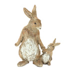 Set Of Two 7 Inch Brown And White Polyresin Rabbit Figurines For Tabletop Decor Accent