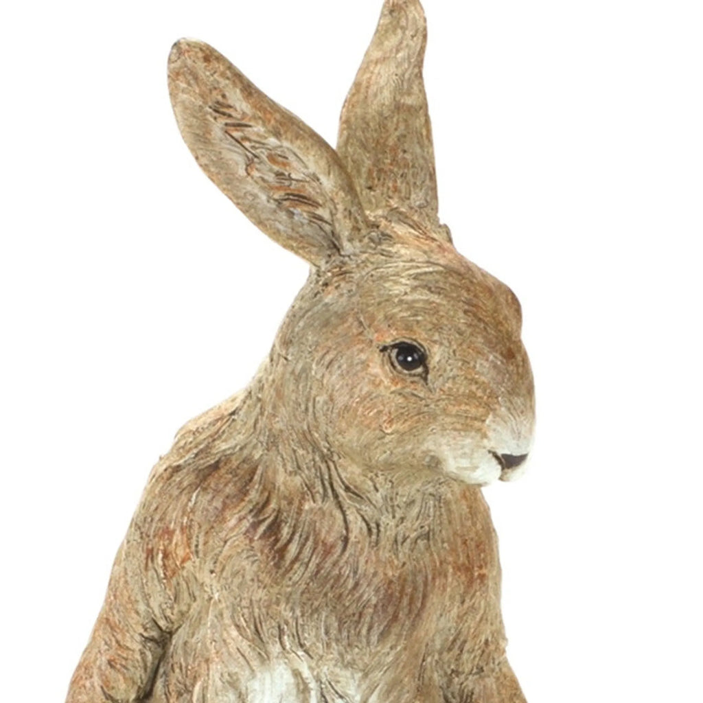 Set Of Two 7 Inch Brown And White Polyresin Rabbit Figurines For Tabletop Decor Accent