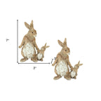 Set Of Two 7 Inch Brown And White Polyresin Rabbit Figurines For Tabletop Decor Accent