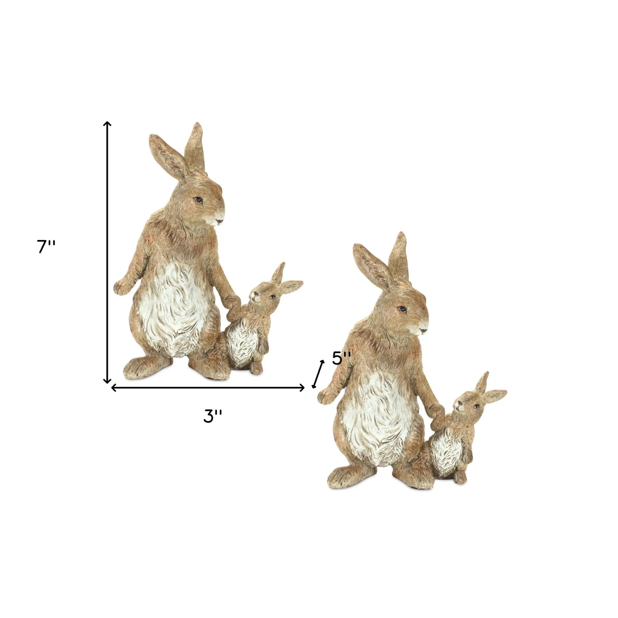 Set Of Two 7 Inch Brown And White Polyresin Rabbit Figurines For Tabletop Decor Accent