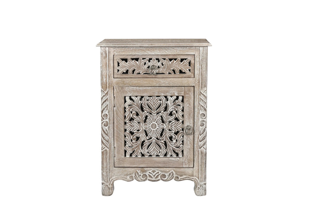 30" Gray Solid Wood Distressed One Drawer Nightstand
