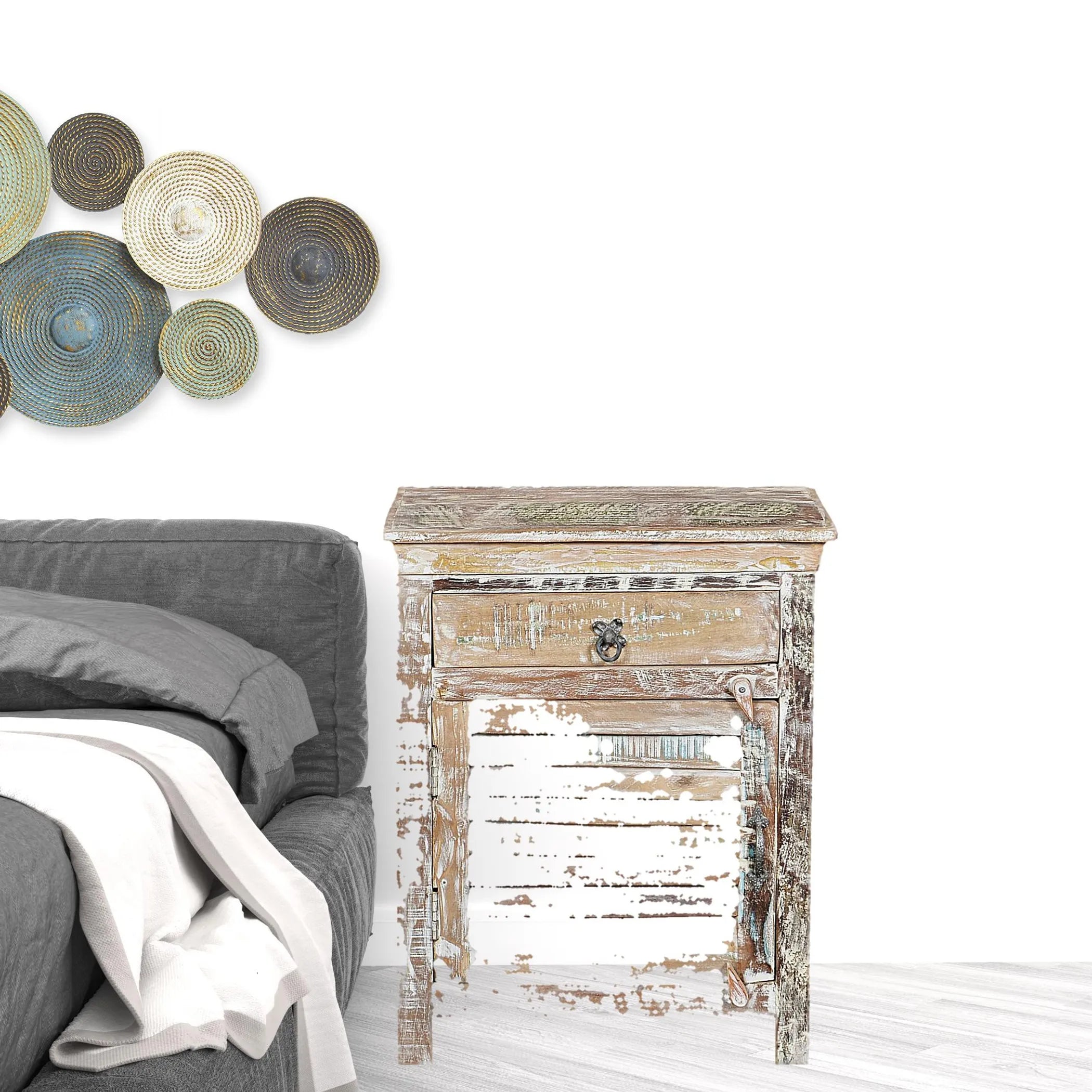 30" White Solid Wood Distressed One Drawer Nightstand