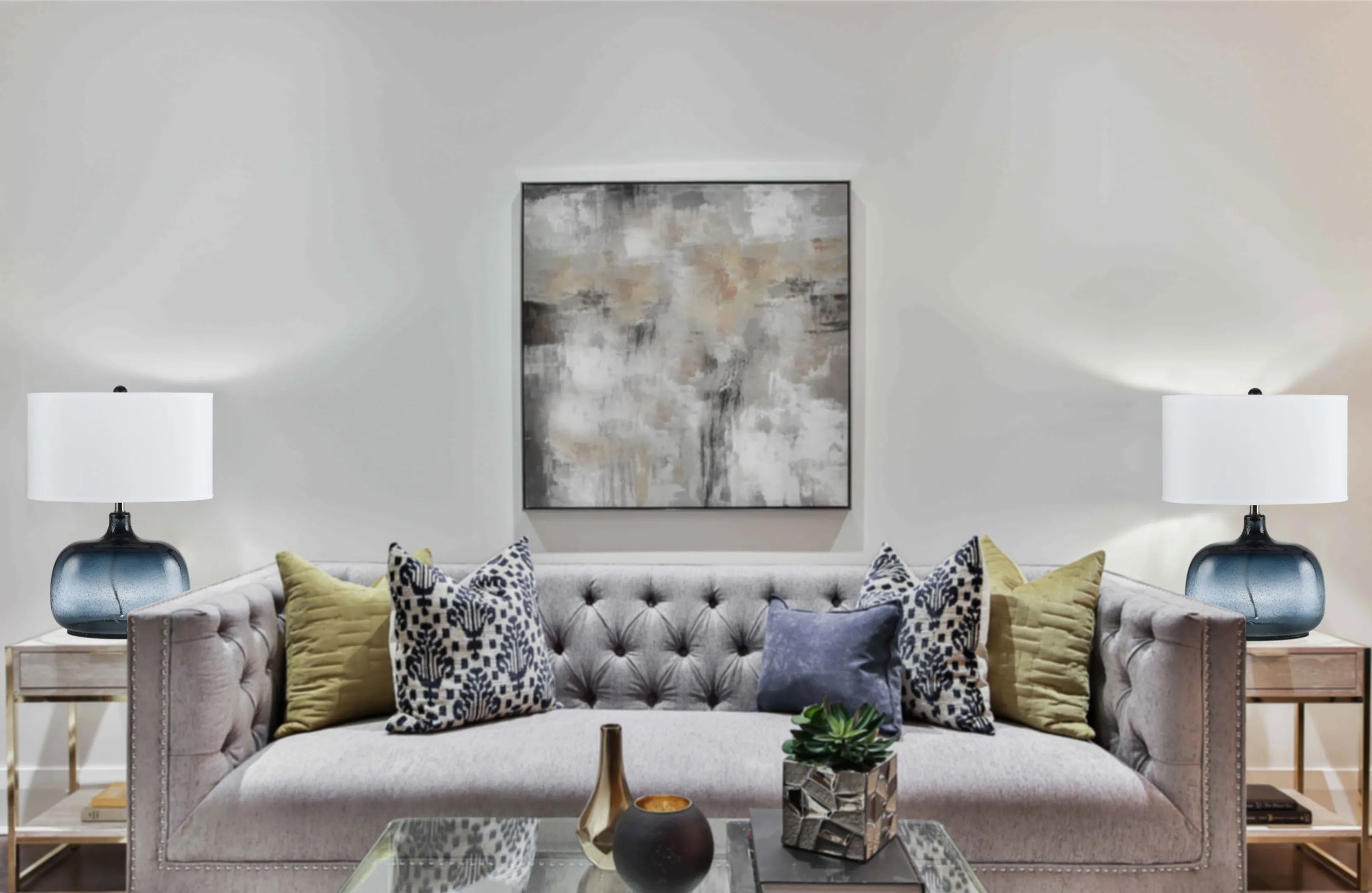 24" Dark Blue Glass Table Lamp With White Novelty Shade