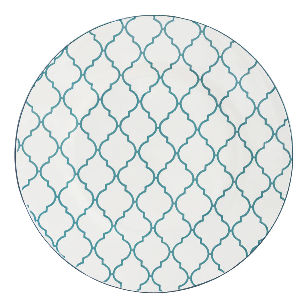 Turquoise Sixteen Piece Round Trellis Ceramic Service For Four Dinnerware Set