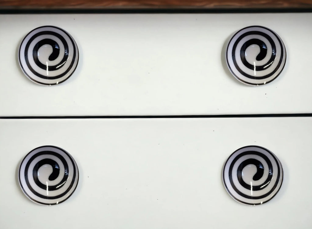 Set of Eight Black And White Ceramic And Metal Drawer Pull Knobs