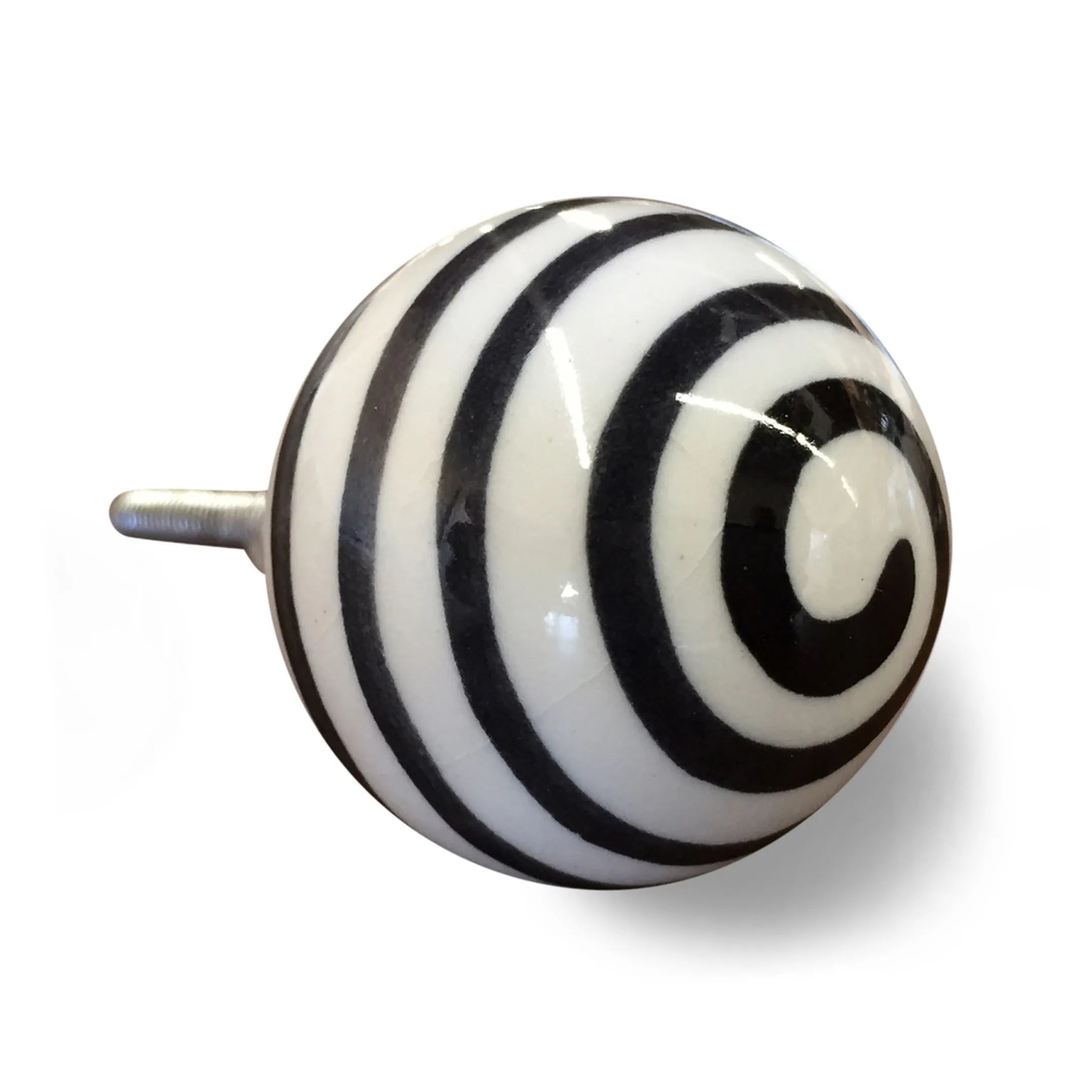 Set of Eight Black And White Ceramic And Metal Drawer Pull Knobs