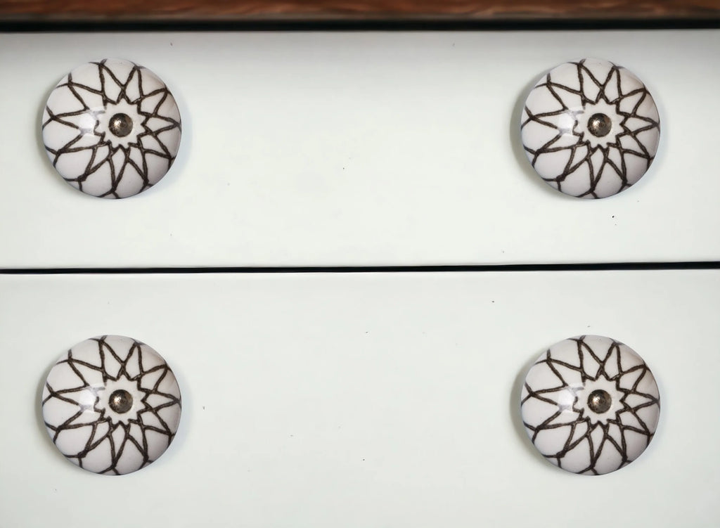 Set of Eight Brown Ceramic And Metal Drawer Pull Knobs