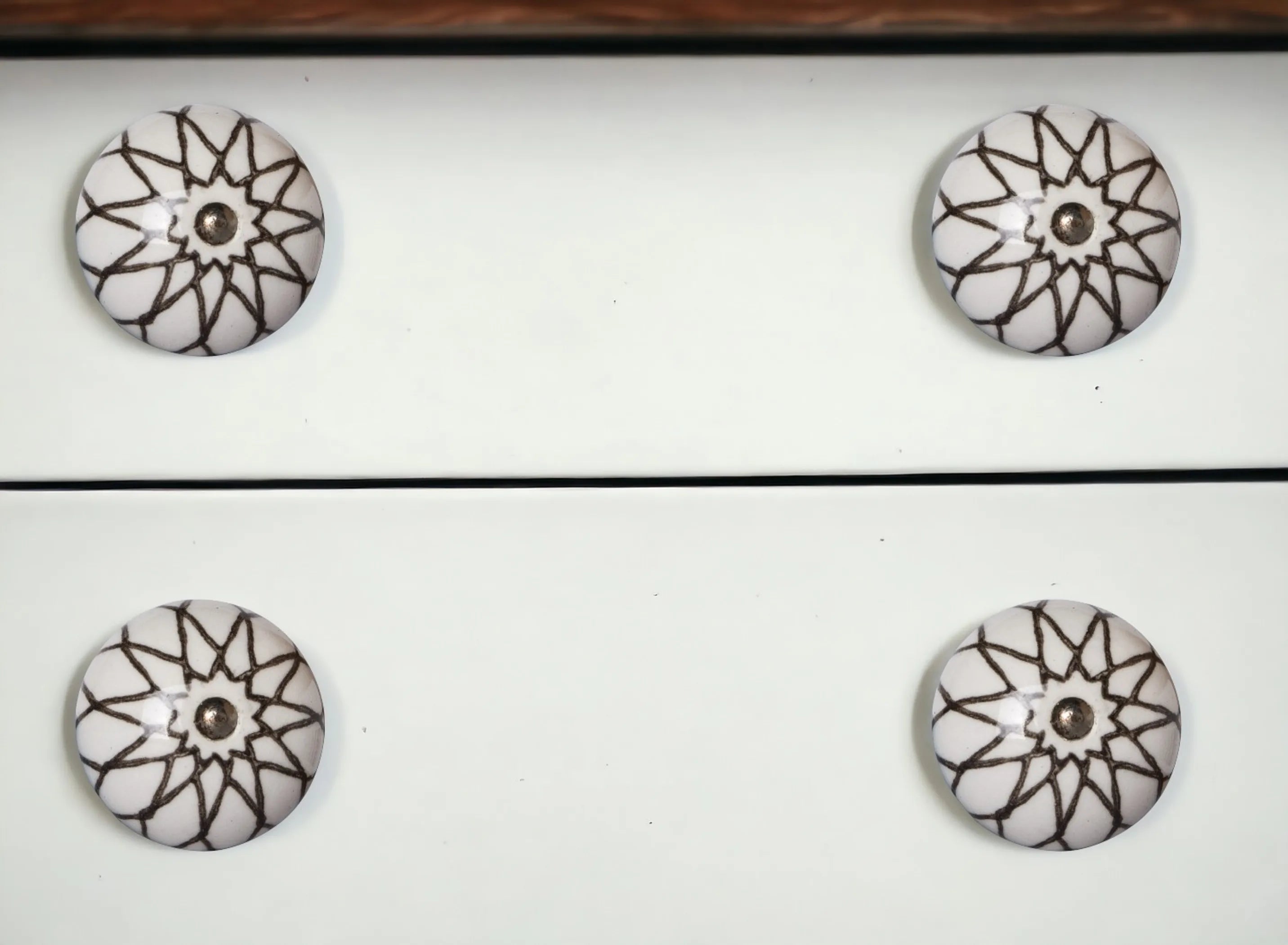 Set of Eight Brown Ceramic And Metal Drawer Pull Knobs