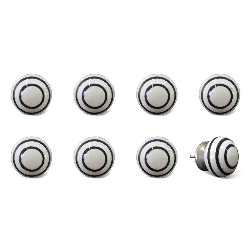 Set of Eight Black And White Ceramic And Metal Drawer Pull Knobs