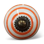 Set of Eight Orange And White Ceramic And Metal Drawer Pull Knobs