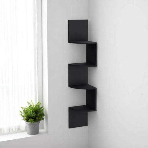 10" Black Wood Wall Mounted Corner Shelf