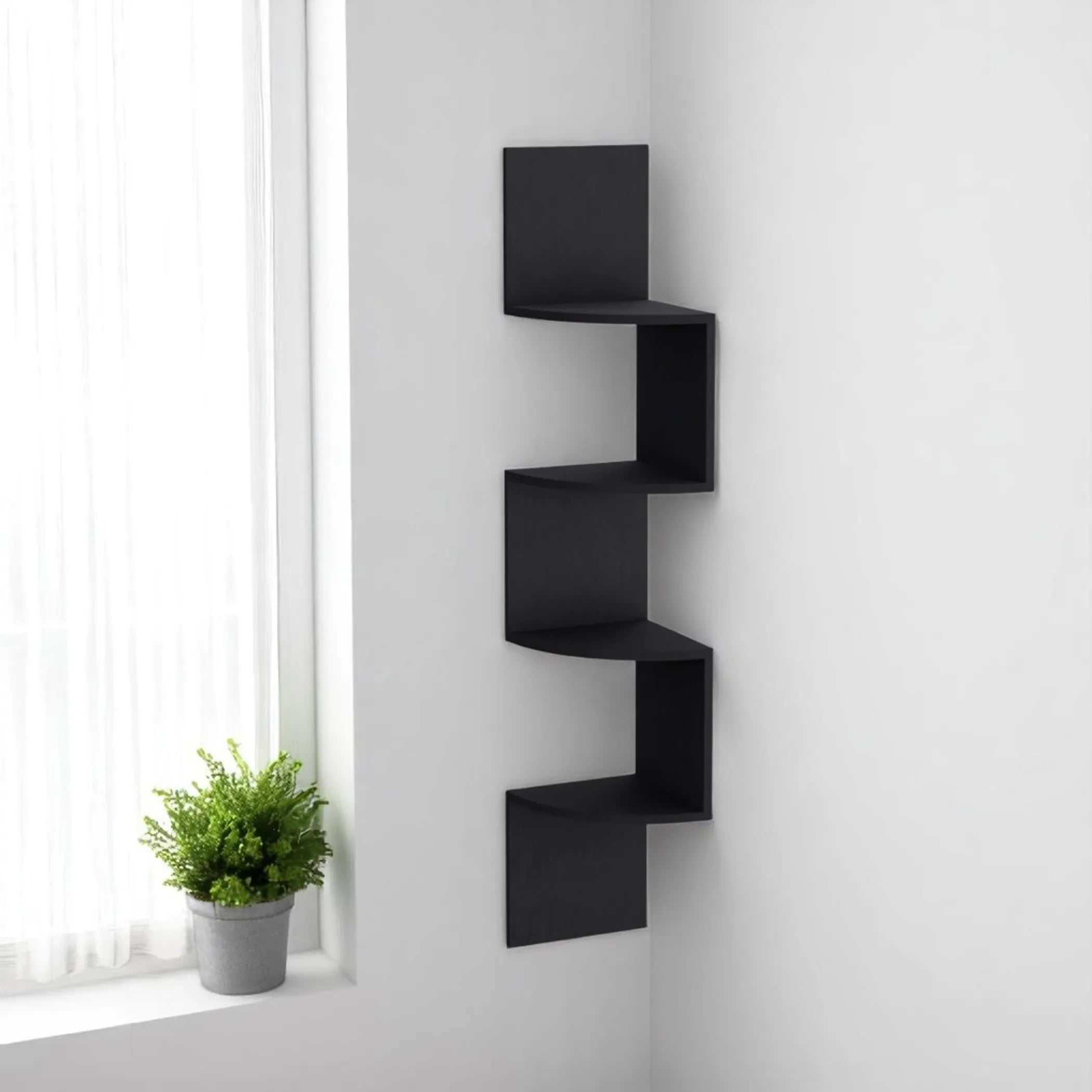 10" Black Wood Wall Mounted Corner Shelf
