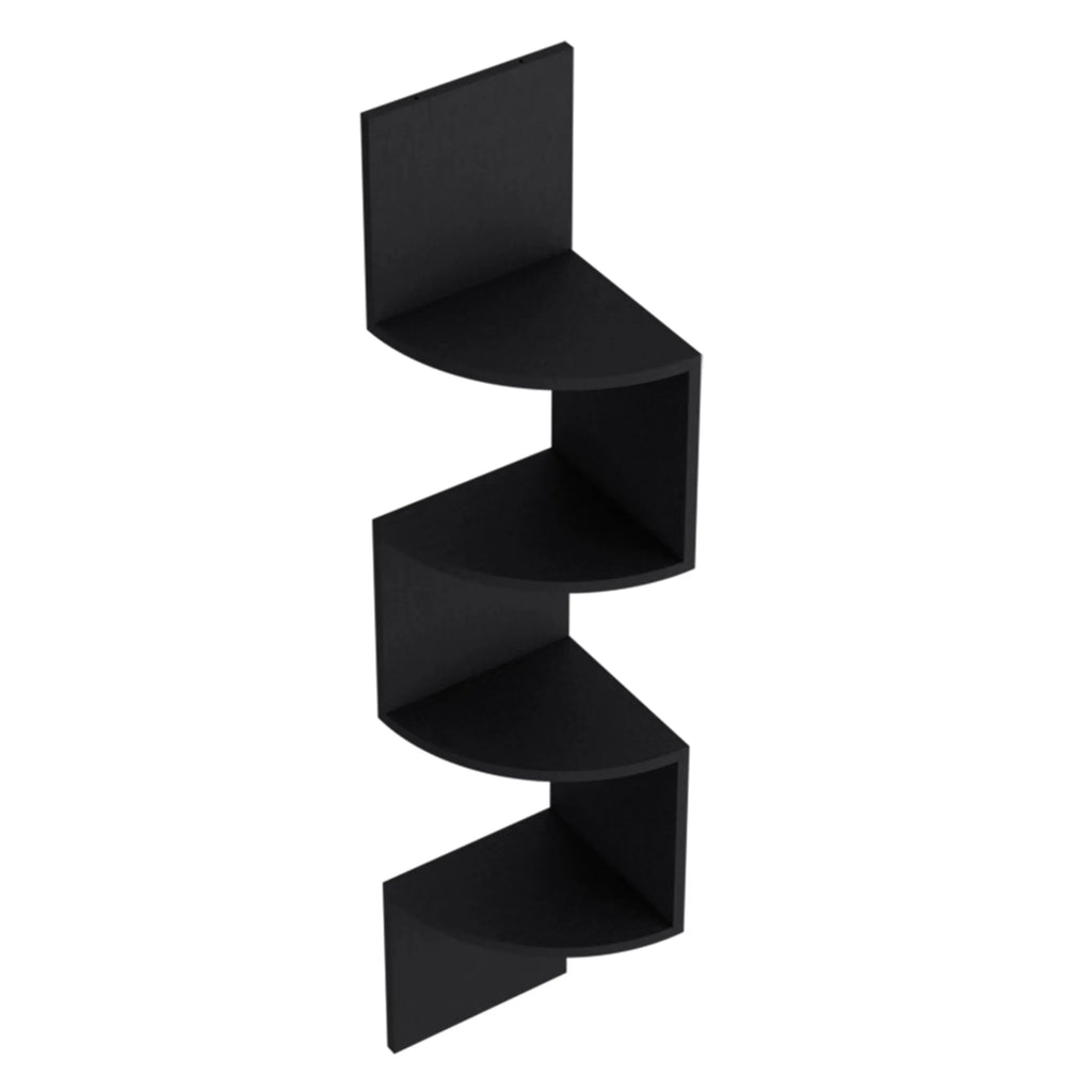 10" Black Wood Wall Mounted Corner Shelf