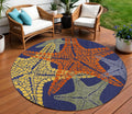 8' Blue Yellow And Orange Round Starfish Indoor Outdoor Area Rug