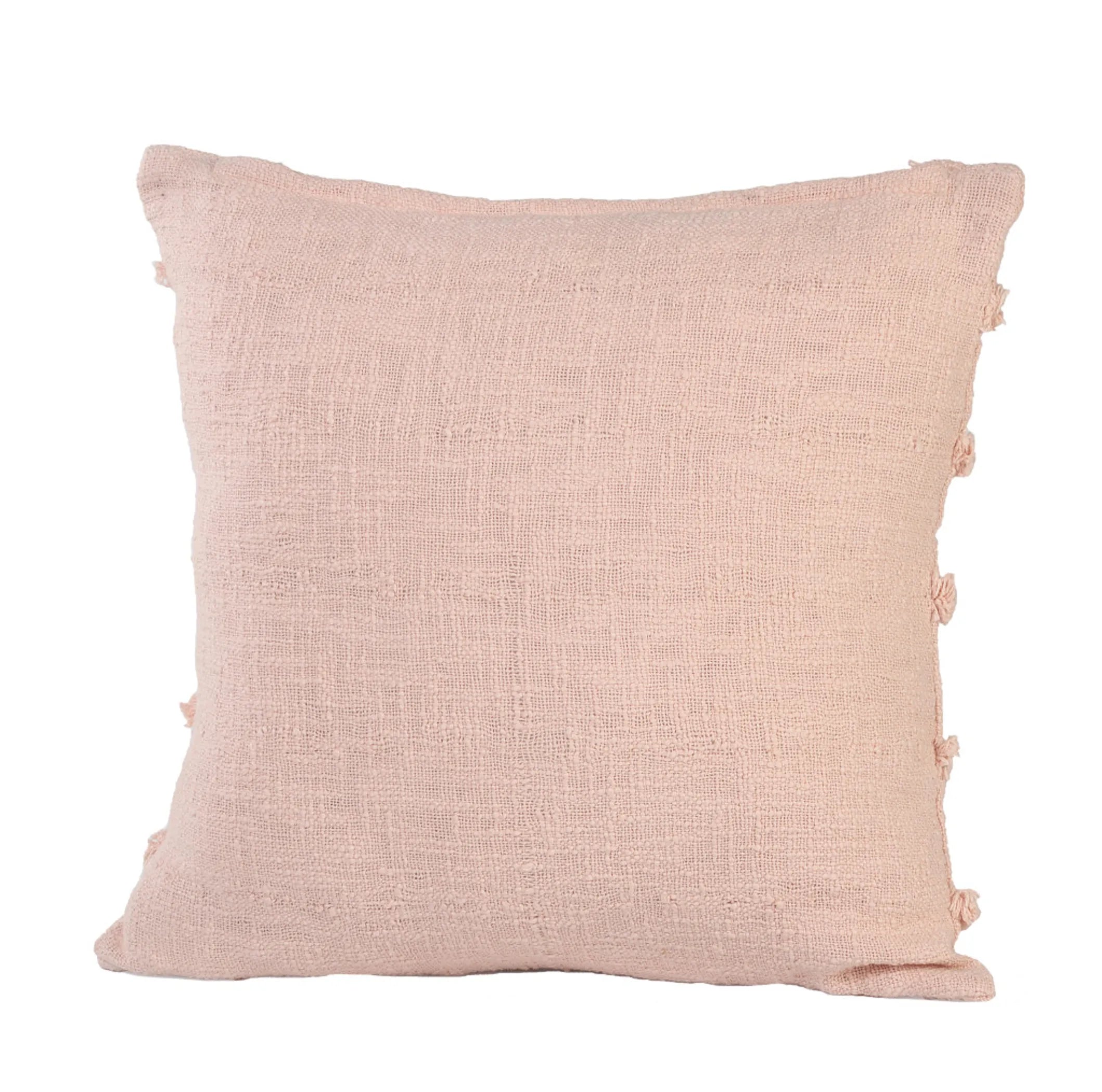 Set of Two Pink Ribbed Cotton Throw Pillows With Fringe