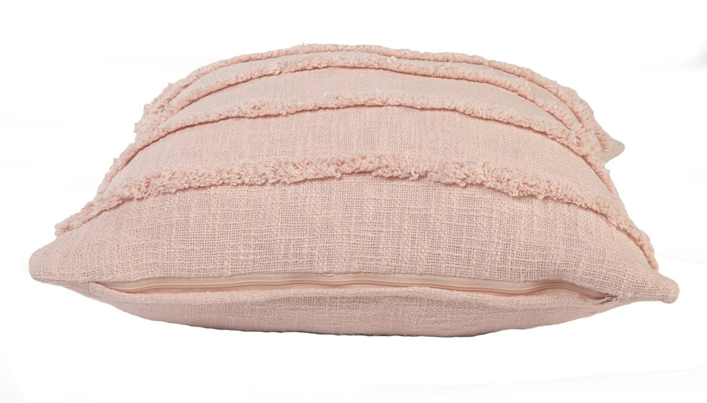 Set of Two Pink Ribbed Cotton Throw Pillows With Fringe