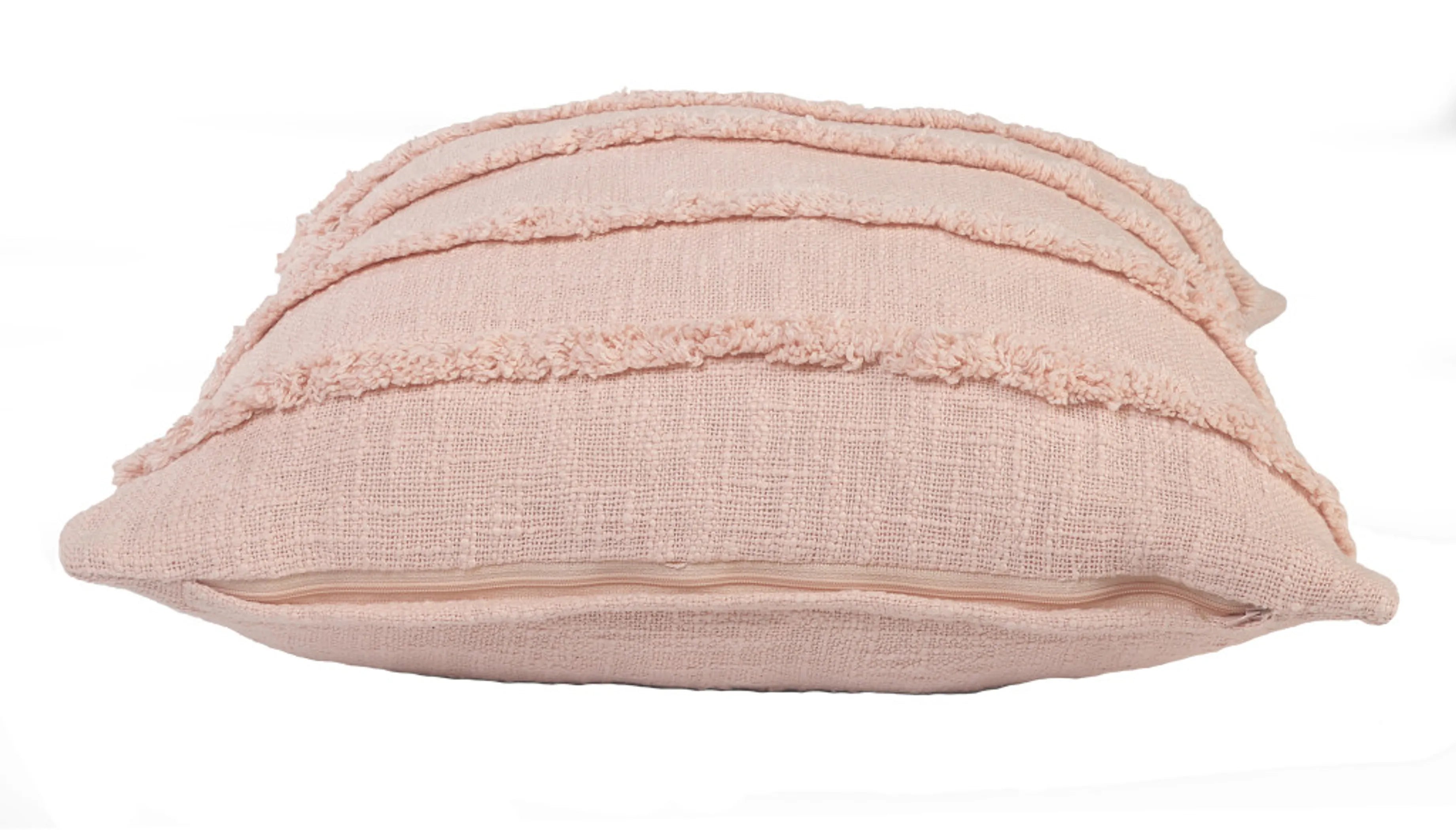 Set of Two Pink Ribbed Cotton Throw Pillows With Fringe