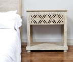 28" White Distressed Carved Geometric Solid Wood Nightstand