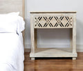28" White Distressed Carved Geometric Solid Wood Nightstand