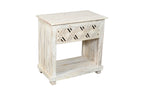 28" White Distressed Carved Geometric Solid Wood Nightstand