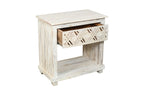 28" White Distressed Carved Geometric Solid Wood Nightstand