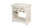 28" White Distressed Carved Geometric Solid Wood Nightstand