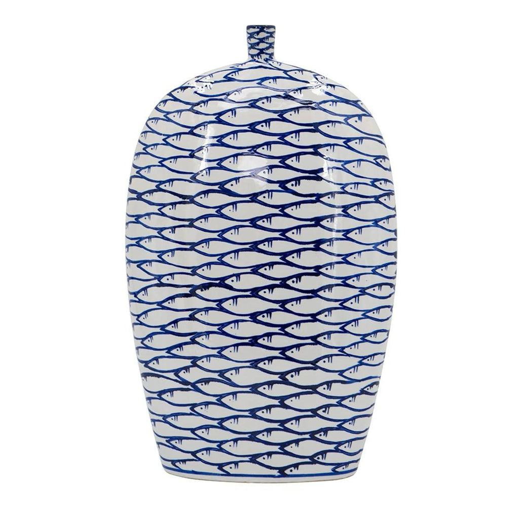 Fish Print Oval Ceramic Table Vase