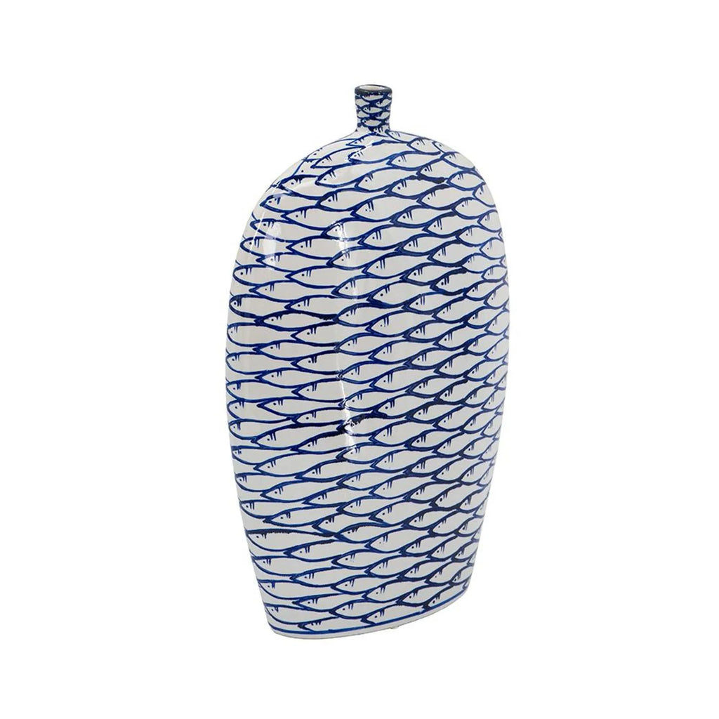 Fish Print Oval Ceramic Table Vase