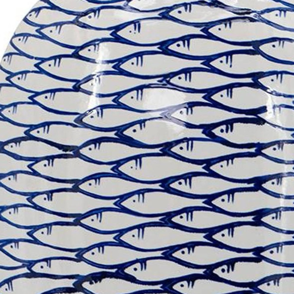 Fish Print Oval Ceramic Table Vase