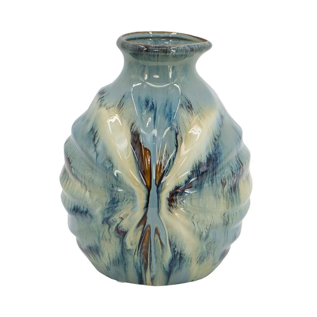 Beige And Brown Abstract Round Ceramic Table Vase