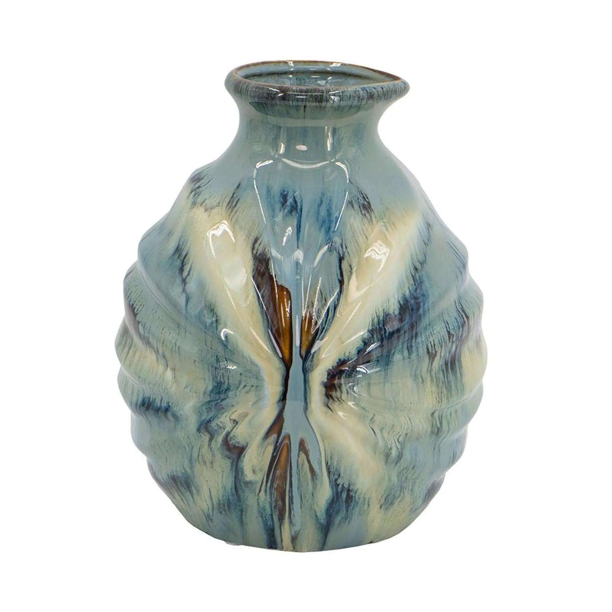 Beige And Brown Abstract Round Ceramic Table Vase