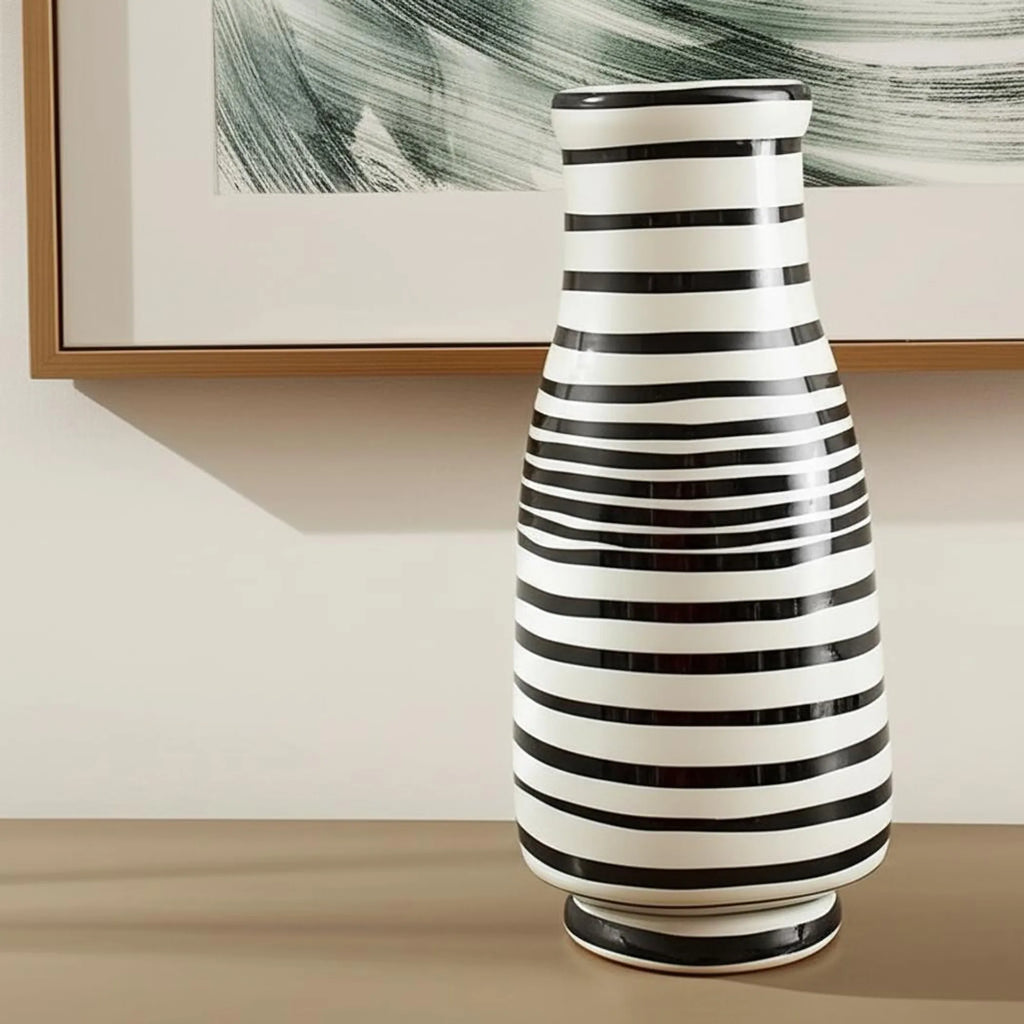 Hand Painted Stripe Ceramic Table Vase