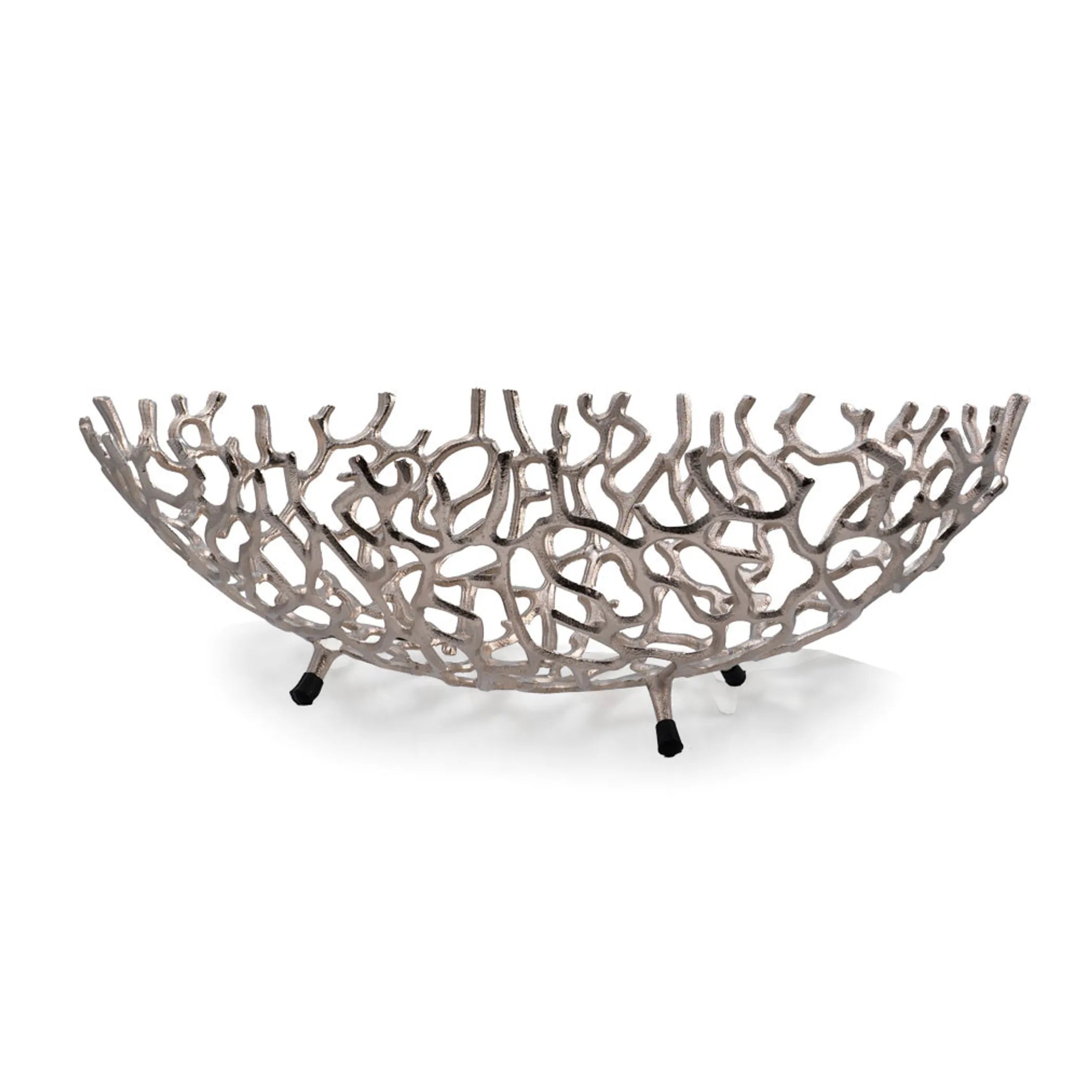 22" Silver Aluminum Faux Coral Oval Centerpiece Bowl