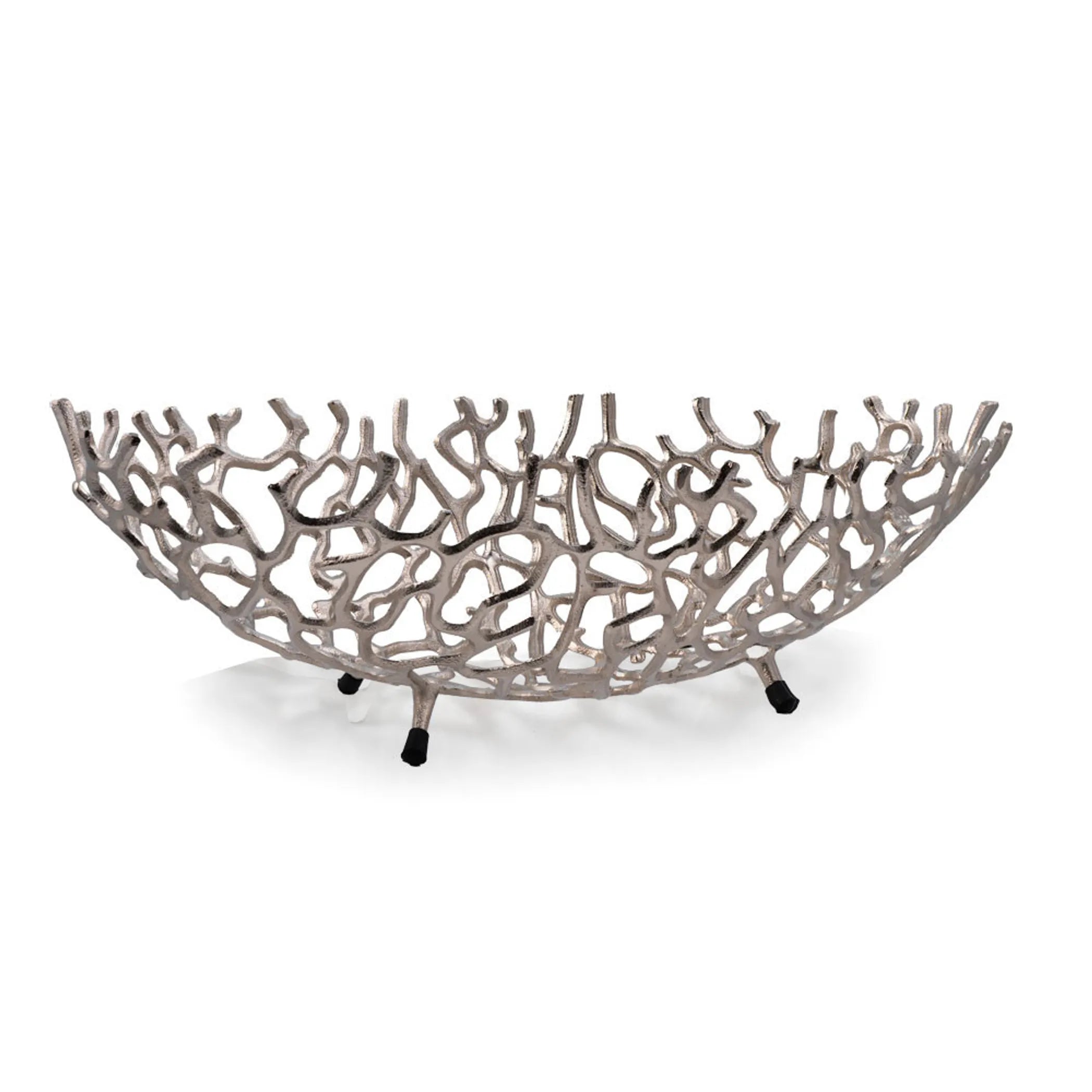 22" Silver Aluminum Faux Coral Oval Centerpiece Bowl