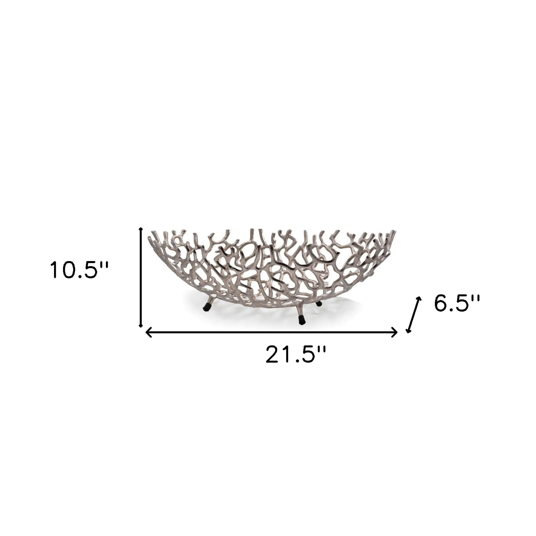 22" Silver Aluminum Faux Coral Oval Centerpiece Bowl