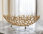 22" Gold Aluminum Oval Faux Coral Centerpiece Bowl