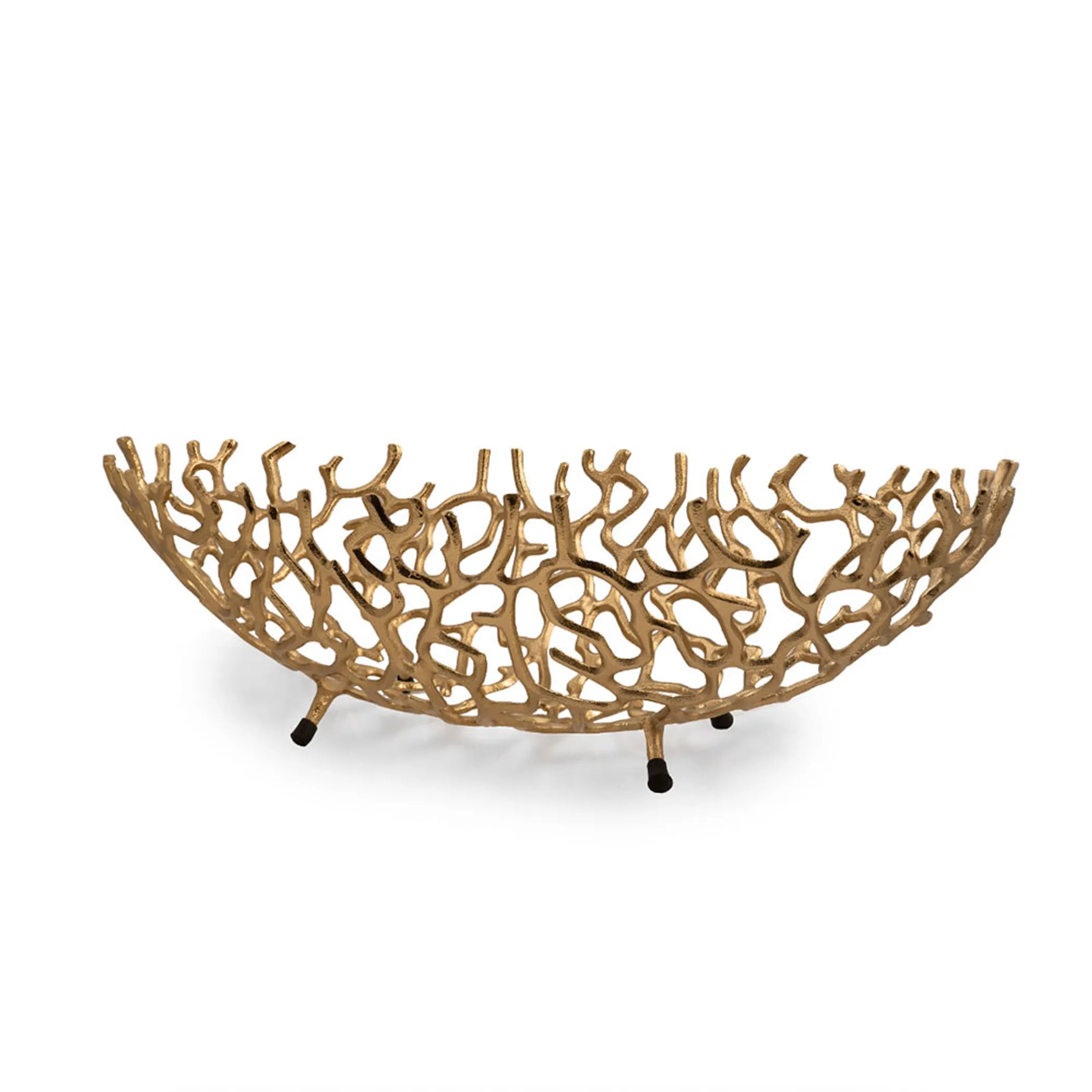 22" Gold Aluminum Oval Faux Coral Centerpiece Bowl