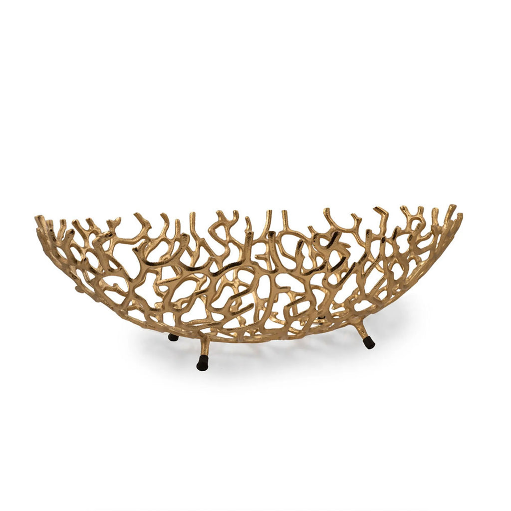 22" Gold Aluminum Oval Faux Coral Centerpiece Bowl