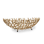 22" Gold Aluminum Oval Faux Coral Centerpiece Bowl