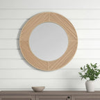34" Brown Rattan Round Accent Mirror